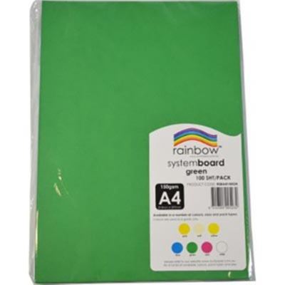 Image for RAINBOW SYSTEM BOARD 150GSM A4 GREEN PACK 100 from Coastal Office National